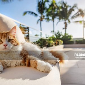 Tropical Terrace Lounge – Ginger Longhair Cat Digital Art