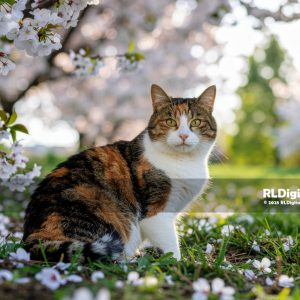Cherry Blossom Daydream – Calico Cat Digital Art
