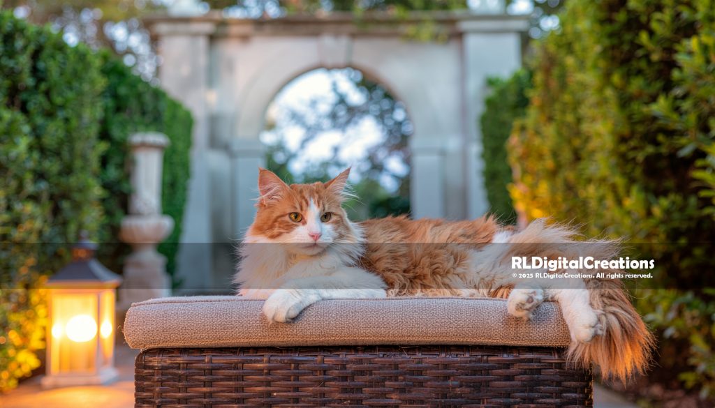 Garden Gate Majesty: Evening of the Estate Cat