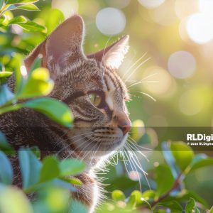 Sunlit Garden Hideaway – Tabby Cat Digital Art