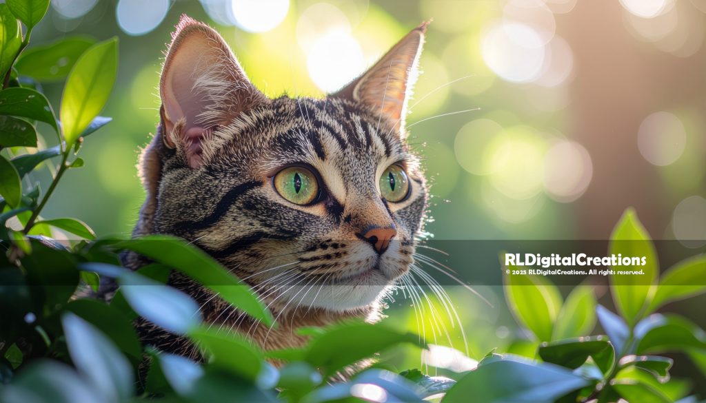 Emerald Eyes in the Garden – Tabby Cat Digital Art