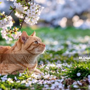 Spring Blossom Reverie – Orange Tabby Cat Digital Art