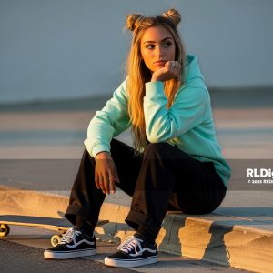 Golden Hour Street Daydream – Skater Girl Digital Art