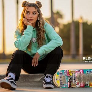 Mint Street Glow – Skater Girl Digital Art